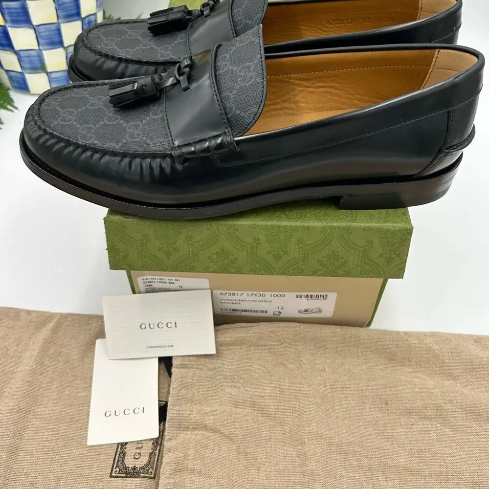 Men’s Gucci, GG Supreme tassel loafers size 12 made in Italy